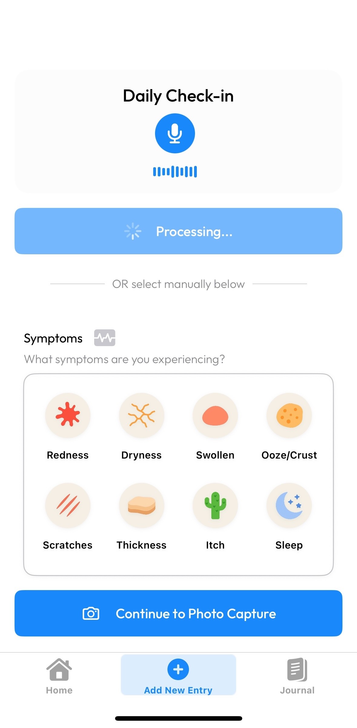 Voice logging screen